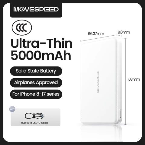 【CCC】MOVESPEED полутвердый аккумулятор Power Bank 5000 мАч с магнитной беспроводной зарядкой Powerbank для Magsafe для iPhone 17 16 15 14 13