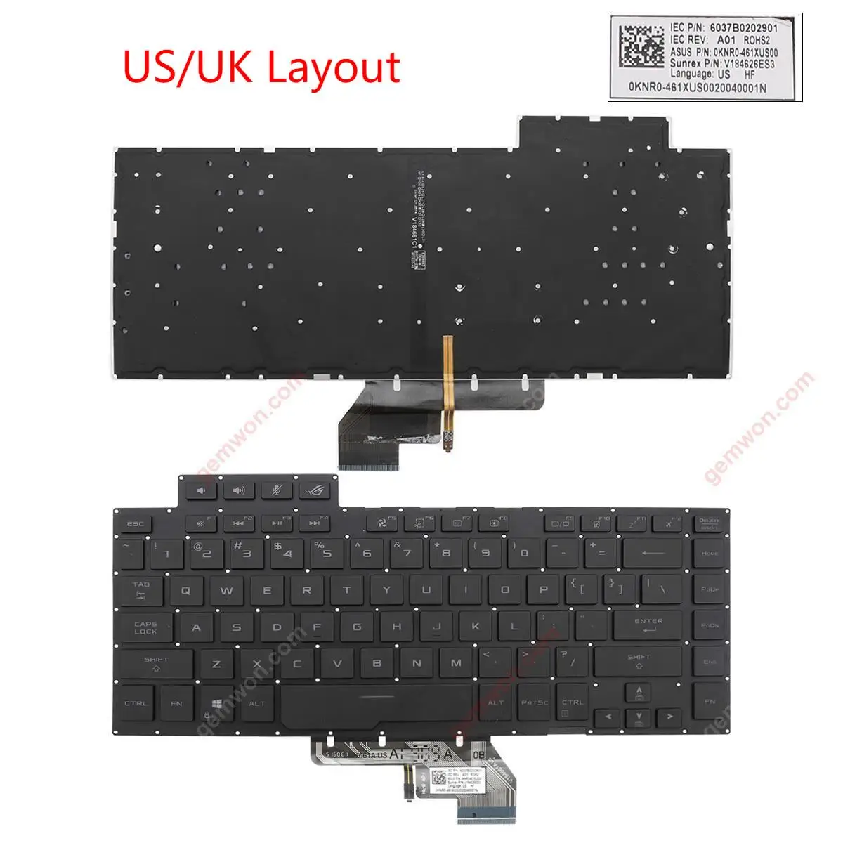 US UK QWERTY Original Replacement Keyboard for Asus ROG GX502 GX502GW GX502GV GX502LWS GX502LXS Black Backlit No Frame