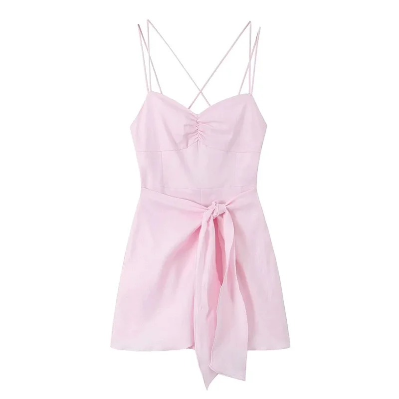 

TRAF2023 Wrap Up Jumpsuit Summer Fashion Back ElasticThin Cross-back Straps Jumpsuit Side Hidden In-seam Zip Closure Jumpsuit