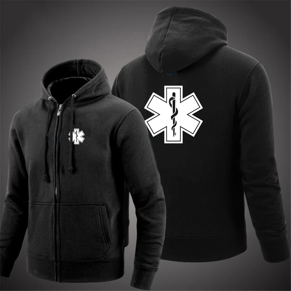 

EMT Paramedic Emergency Medical Men's Pullover Solid Color Simplicity Zippered Pullover Hoodie Fashion Designer Streetwear