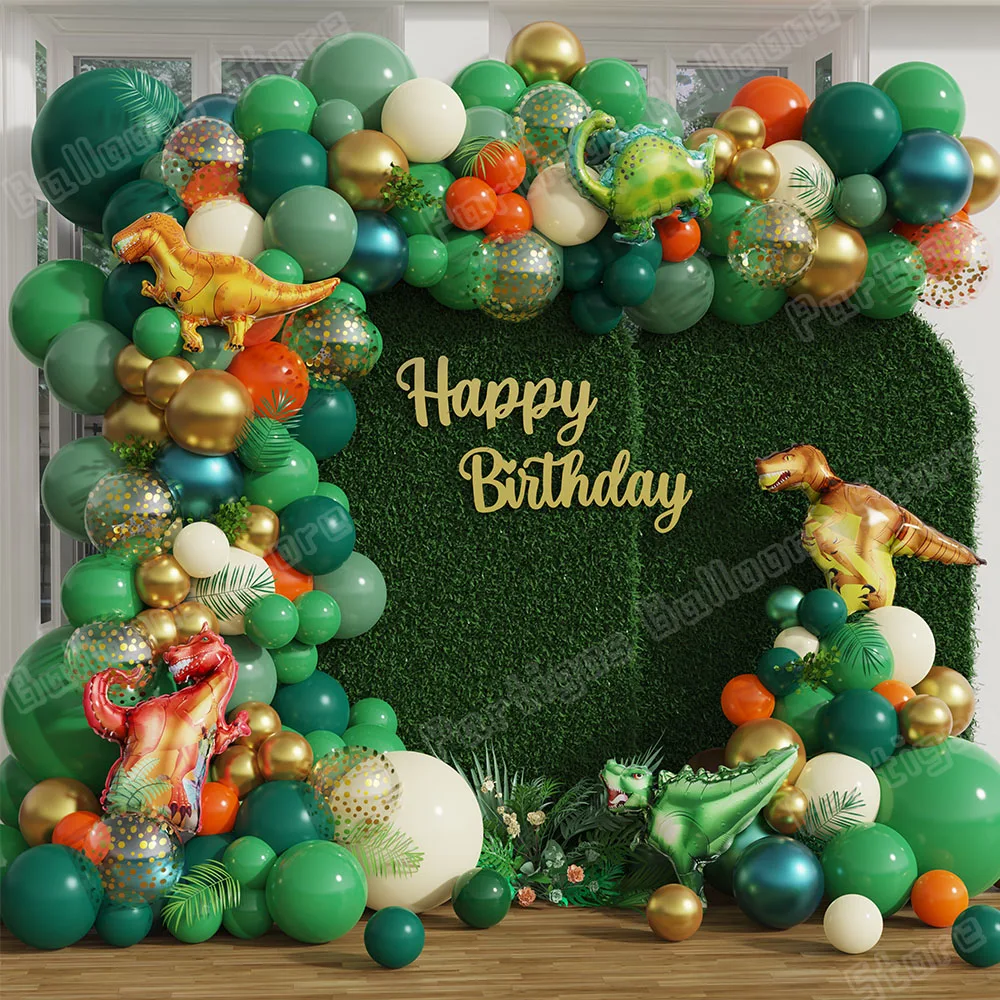 

139pcs Dinosaur Birthday Party Decoration Balloons Arch Garland Kit Jungle Animal Foil Global Dino Themed Party Favor Kids Toys