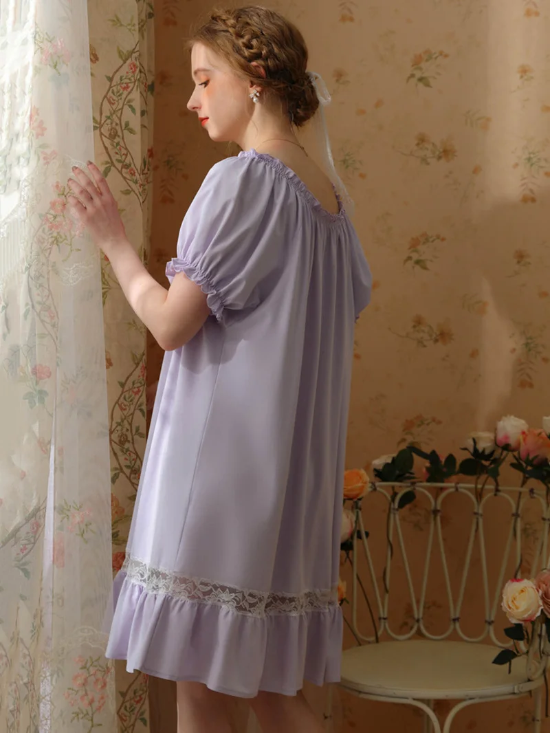 Women Princess Nightdress Cotton Ruffles Sexy Sleepwear Vintage Victorian Nightgowns Sweet Girls Lace Fairy Pajamas Homewear