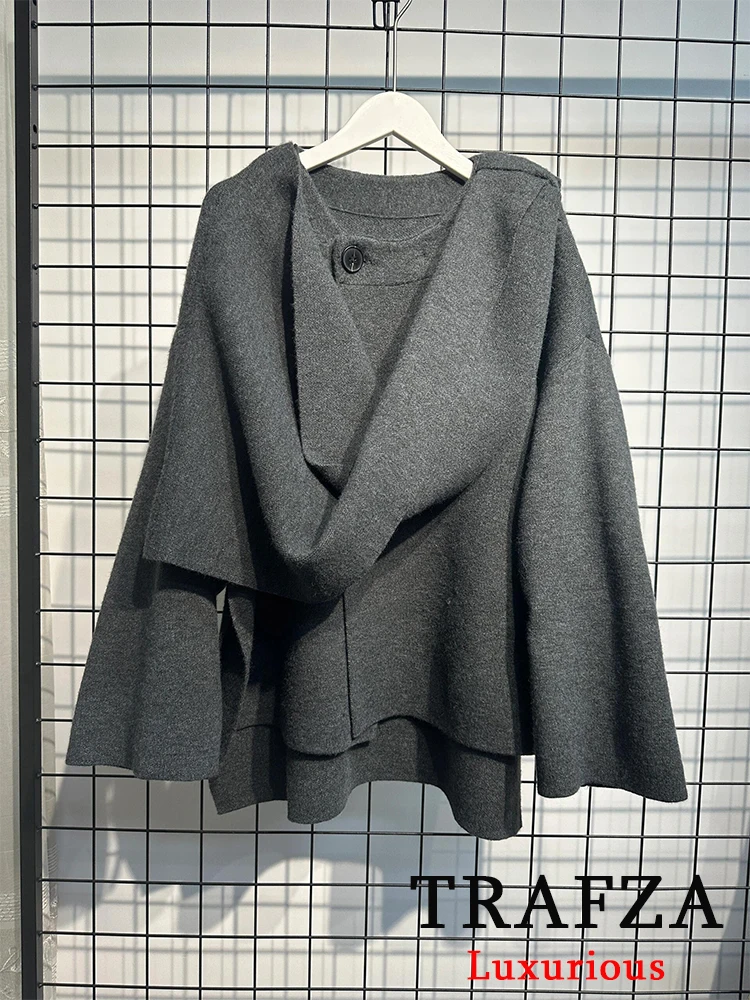 Женская Повседневная вязаная куртка TRAFZA однотонная уличная одежда свободная