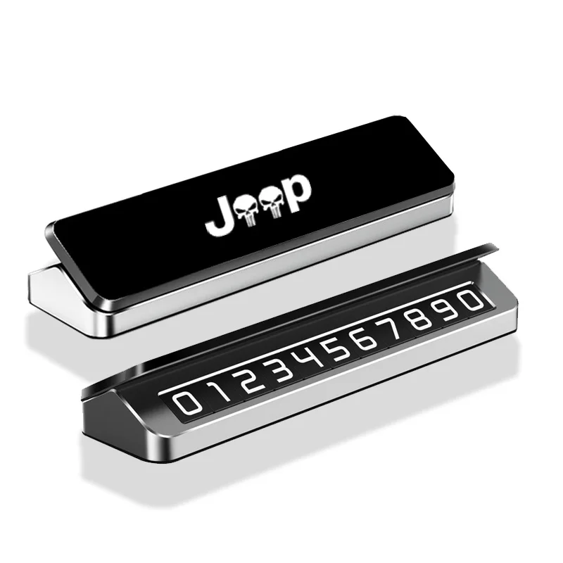 

Car Metal Mobile Phone Temporary Parking Number Plate For Jeep Renegade Wrangler JK JL Grand Cherokee Accessories 2023 DIY Logo
