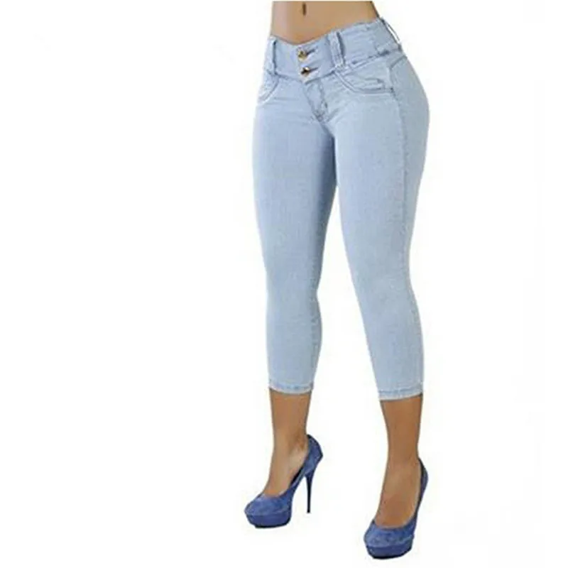 

Women's Solid Color High-waist Elastic Seven-cent Pants 2023 Jean-like Package Hip Pant Slims Cotton Blend Casual Wearing New