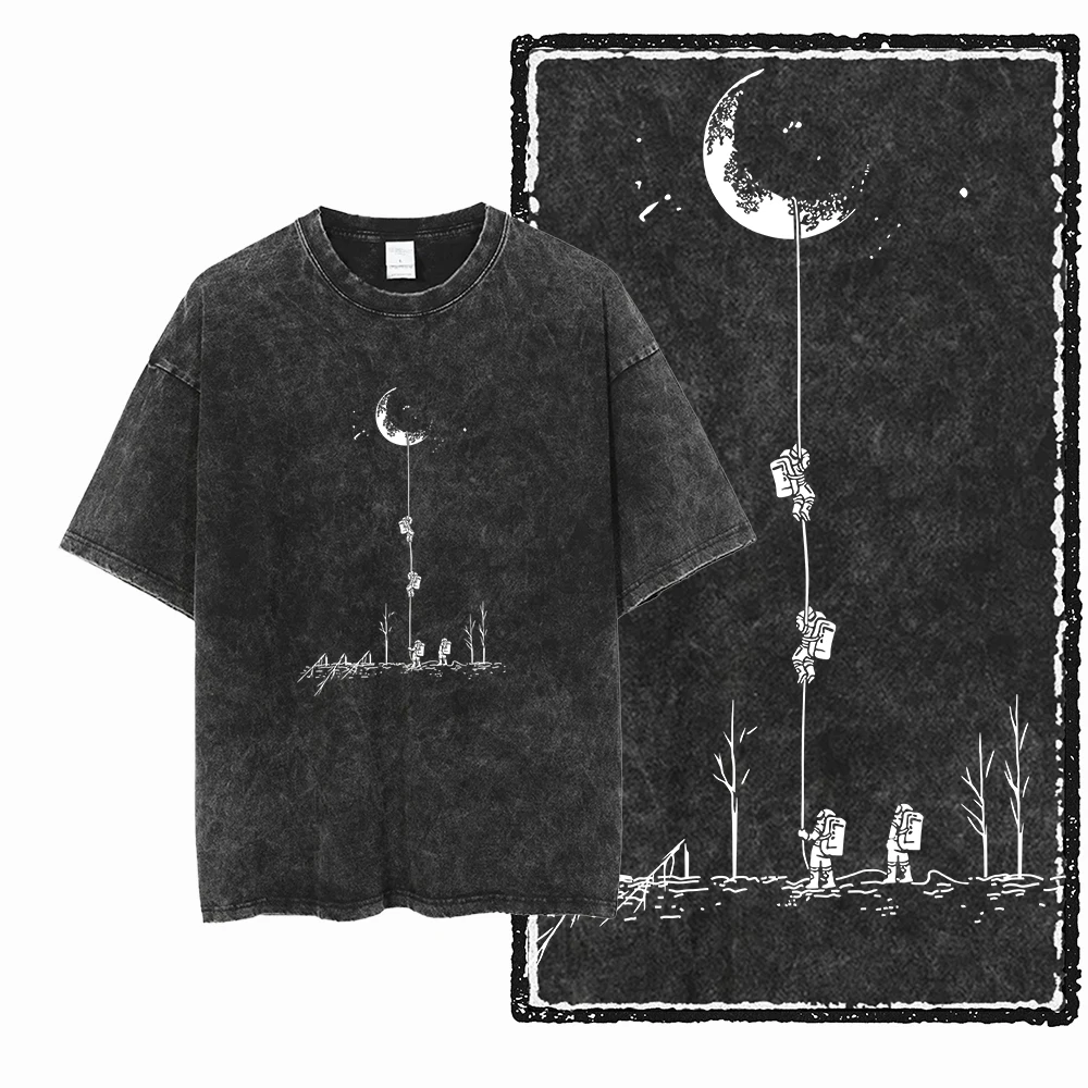 Фото SA ASTRONAUT SPACE THEMES Хлопковая футболка унисекс с принтом Acid Washed Graphic Крутая уличная мужская футболка большого размера для мужчин №1