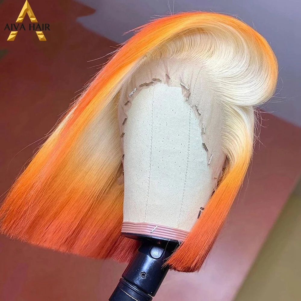 

Ombre Ginger Orange Synthetic Short Bob Wig Transparent 13x4 Lace Front Honey Blonde Pink Color Pixie Cut Cosplay Wigs For Women