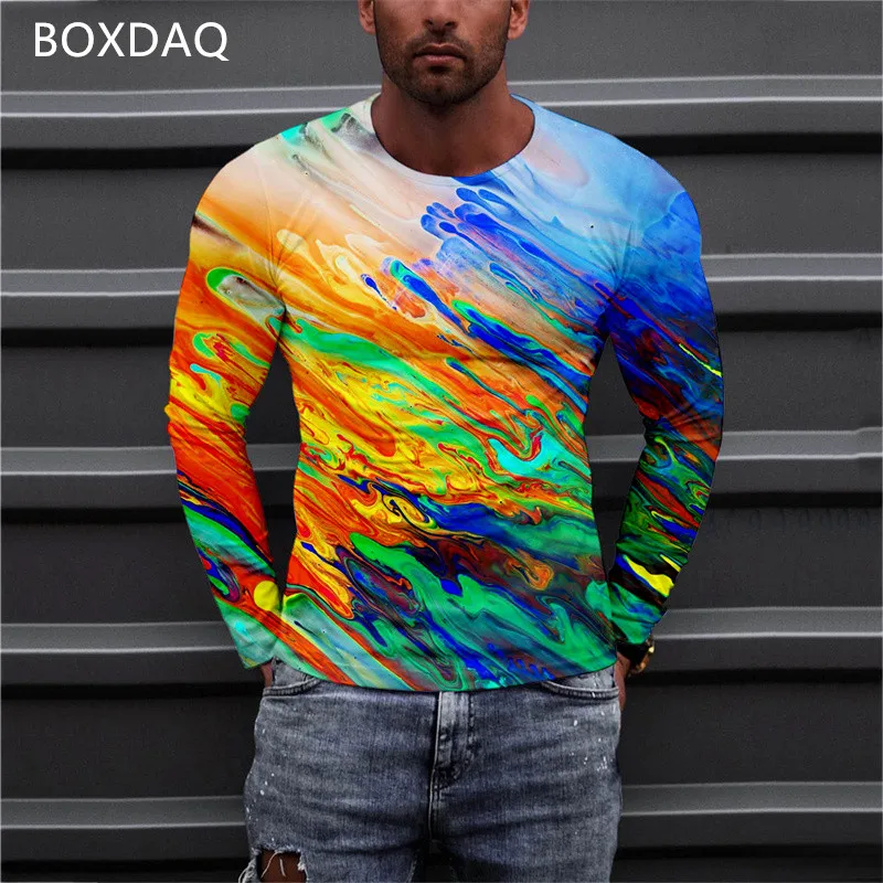 

3D Tie Dye Print Casual TShirt 6XL Oversized Loose T-Shirt Breathable Long Sleeve Fashion Street All-match Tops