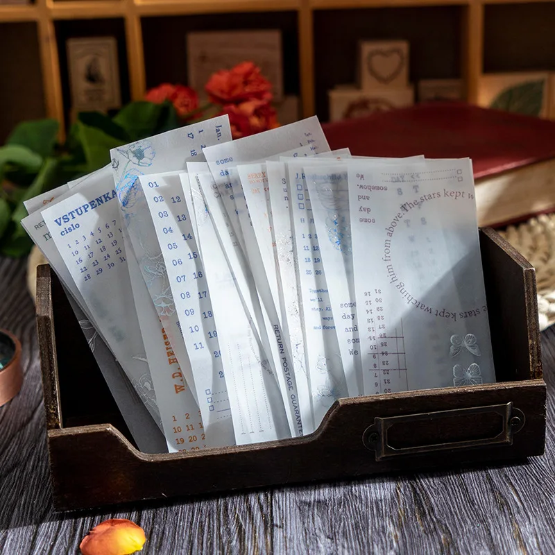 

20PCS Hot Silver Sulfuric Acid Paper Material Vintage Plant Flower Transparent Note Paper Diary Album Lable Junk Journal Planner