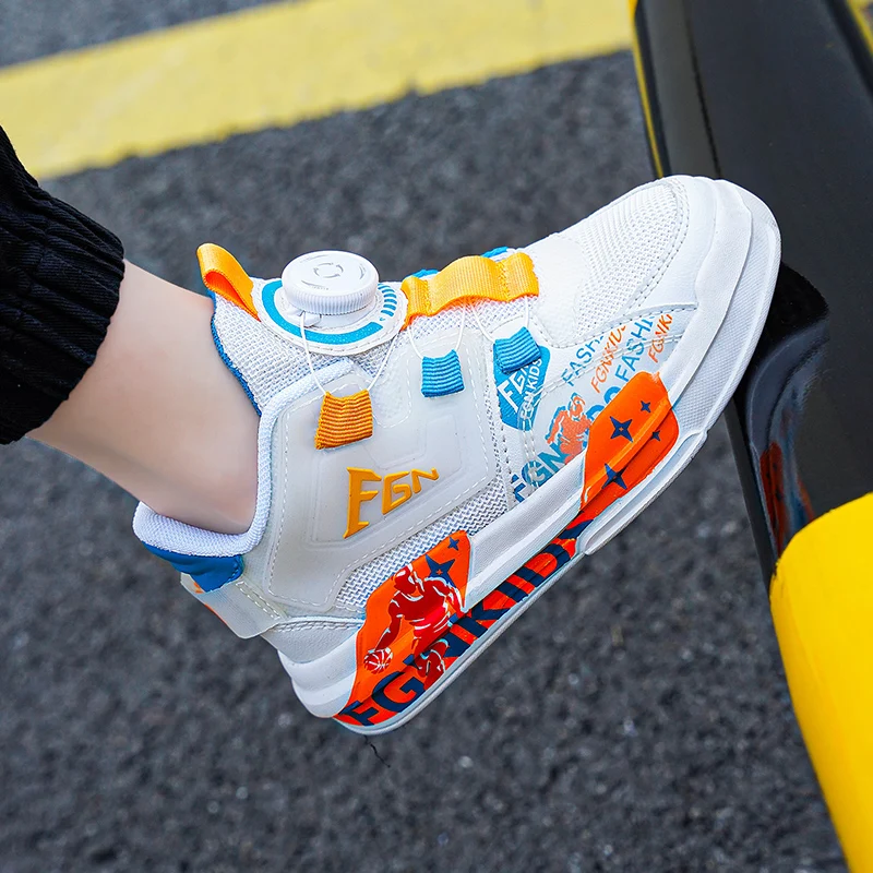 Autumn Kids Basketball Shoes High Top Boys Sports Shoe Button Design Children's Sneakers Non Slip Damping Student Training Shoes