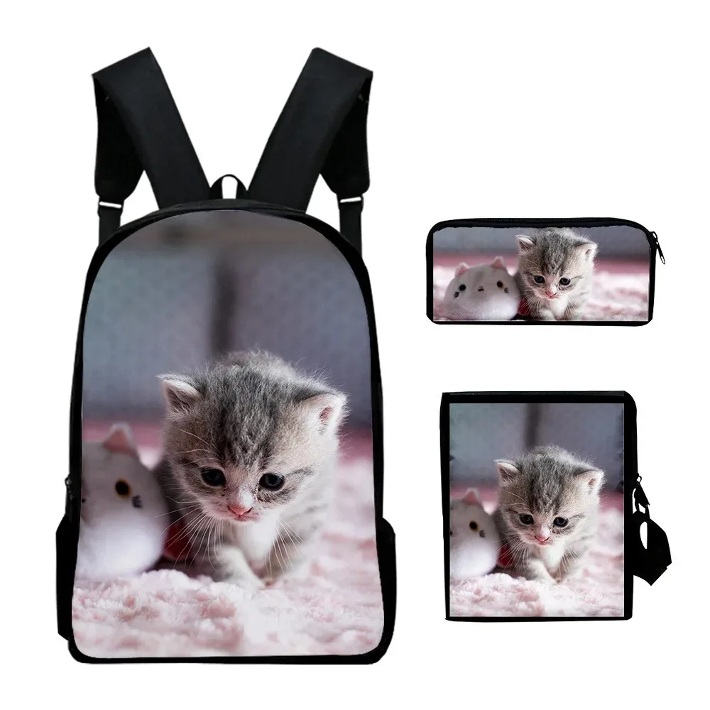 Школьные сумки с 3D принтом кота Harajuku Aluno Mochila для ноутбука Bolsa de Ombro Inclinada Estojo Lápis