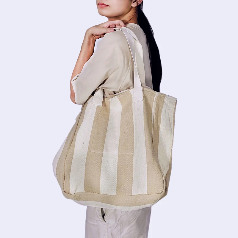 

2023 Fashion Ladies Classic Striped Canvas Handbag Large Capacity Female Simple Beach Casual Totes Shopping Bag Shoulder Bag Y2k
