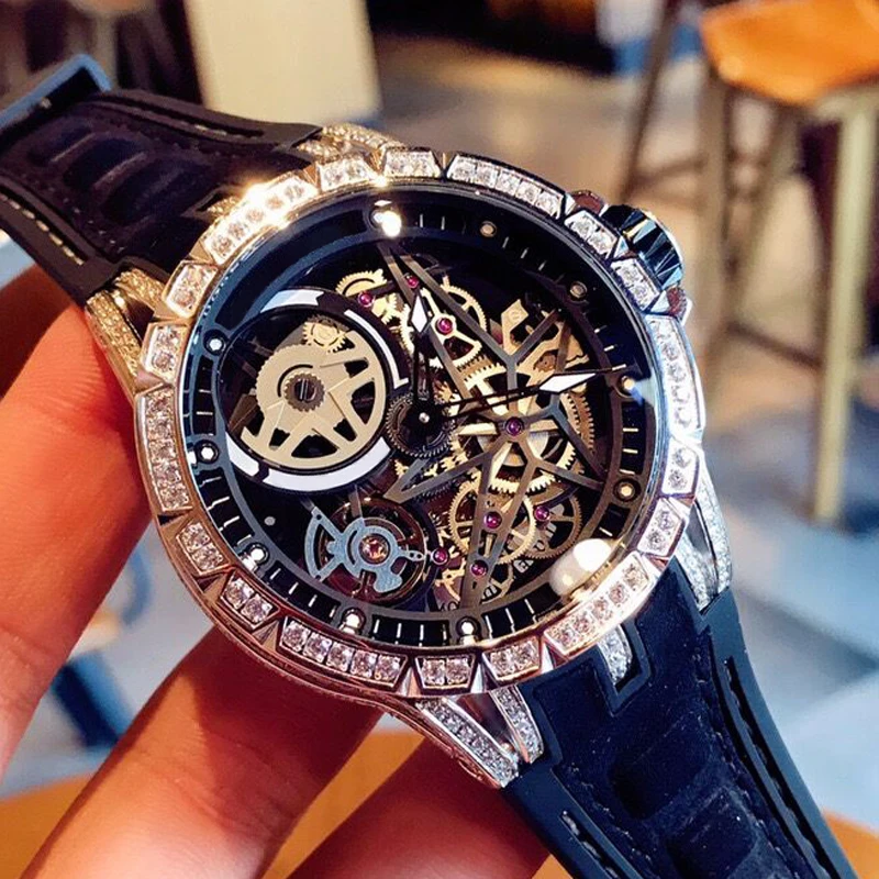 

Luxury Men Watches 46mm tourbillon watch fully automatic movement rubber strap stainless steel