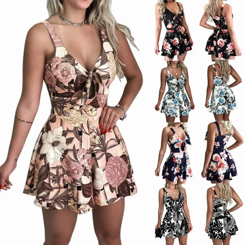 

2022 New Sexy Sling Chest Bow Tie Print Loose Dress Women Sling Backless Sexy Dress Vestidos Femininos