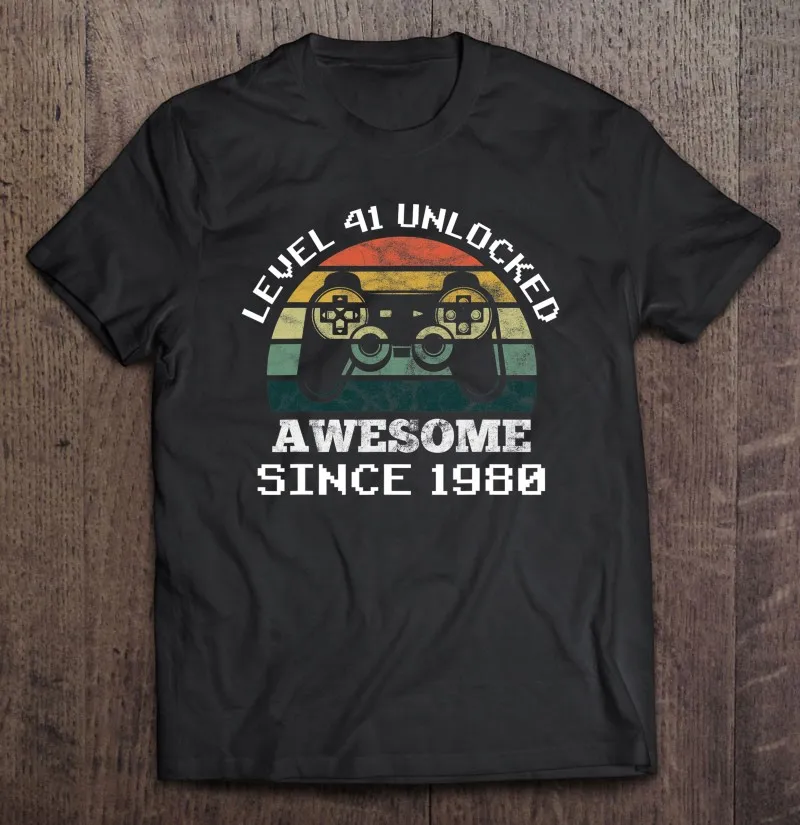 

Разблокированный удивительный уровень 41 с 1980 года, подарок на первый день рождения, футболка, Хлопковая мужская футболка, Мужская футболка, ...