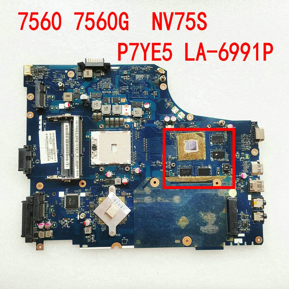 P7YE5 LA-6991P Laptop Motherboard For Acer Aspire 7560 7560G Notebook For Gateway NV75S Main Board MBRQF02001 LA-6991P DDR3