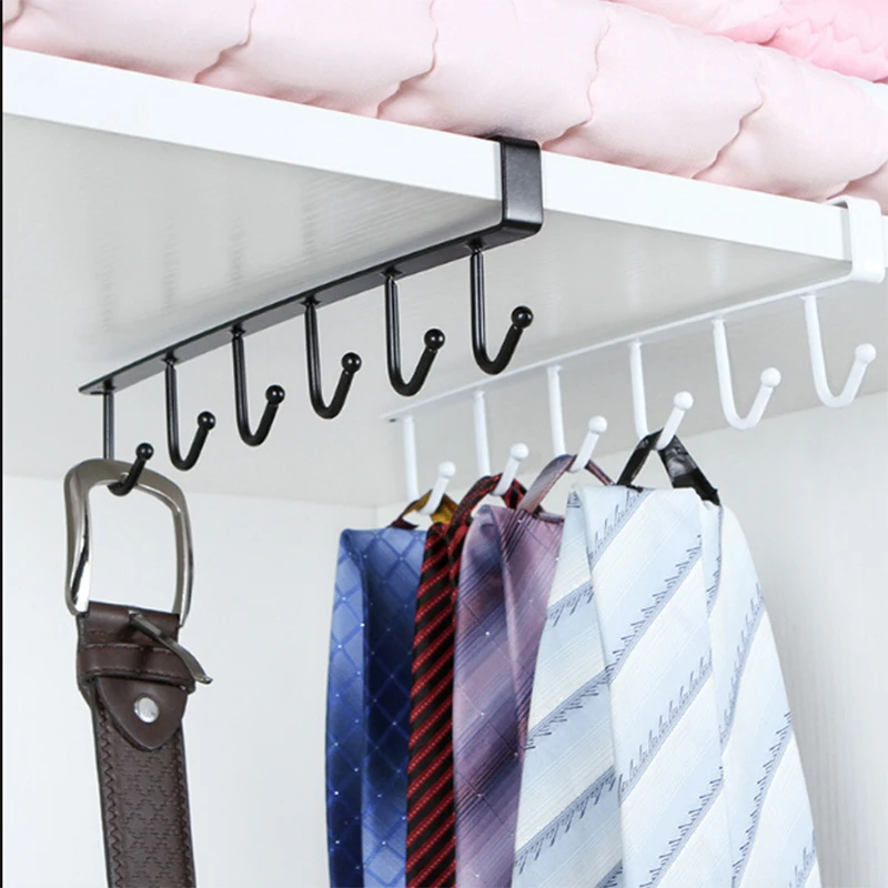 

Iron 6 Hooks Storage Shelf Wardrobe Cabinet Metal Under Shelves Mug Cup Hanger Bathroom Kitchen Organizer Rack Holder