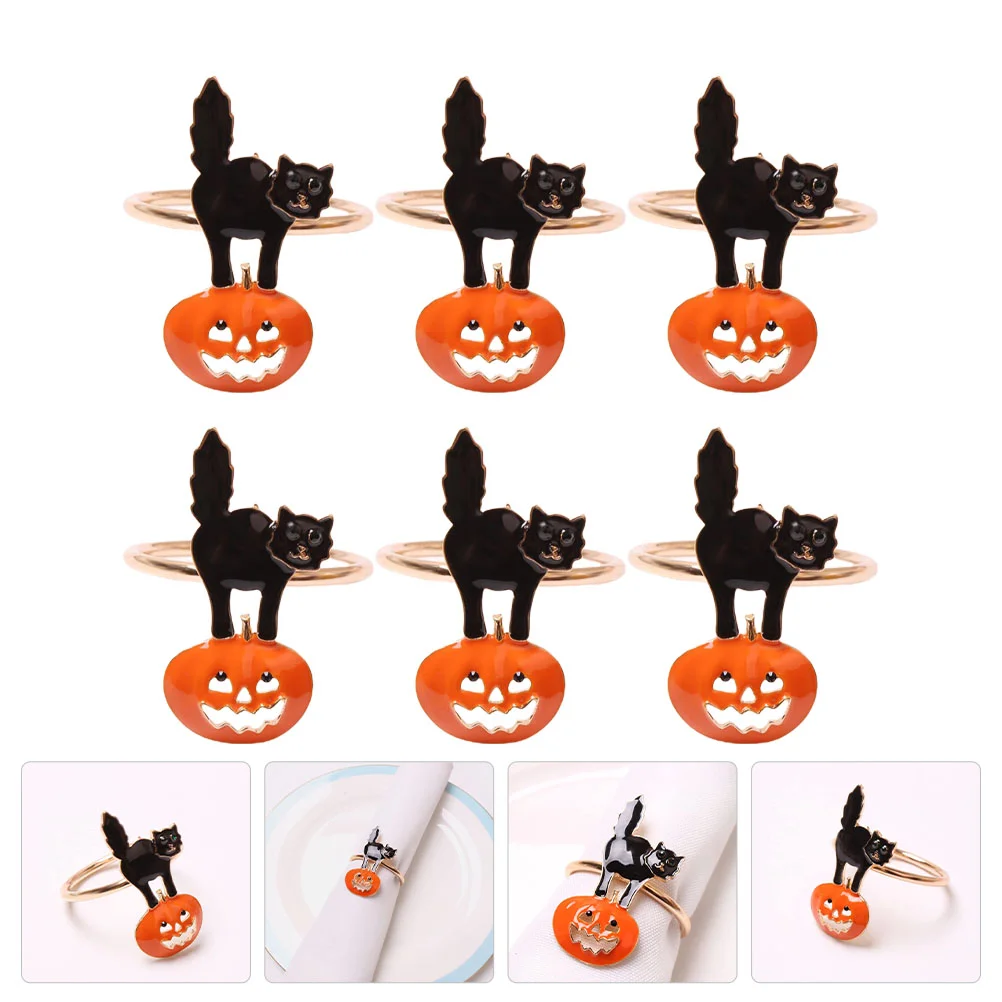 

6 Pcs Halloween Themed Napkin Buckles Ornaments Fall Garland Alloy Ring Party Metal Dining Table