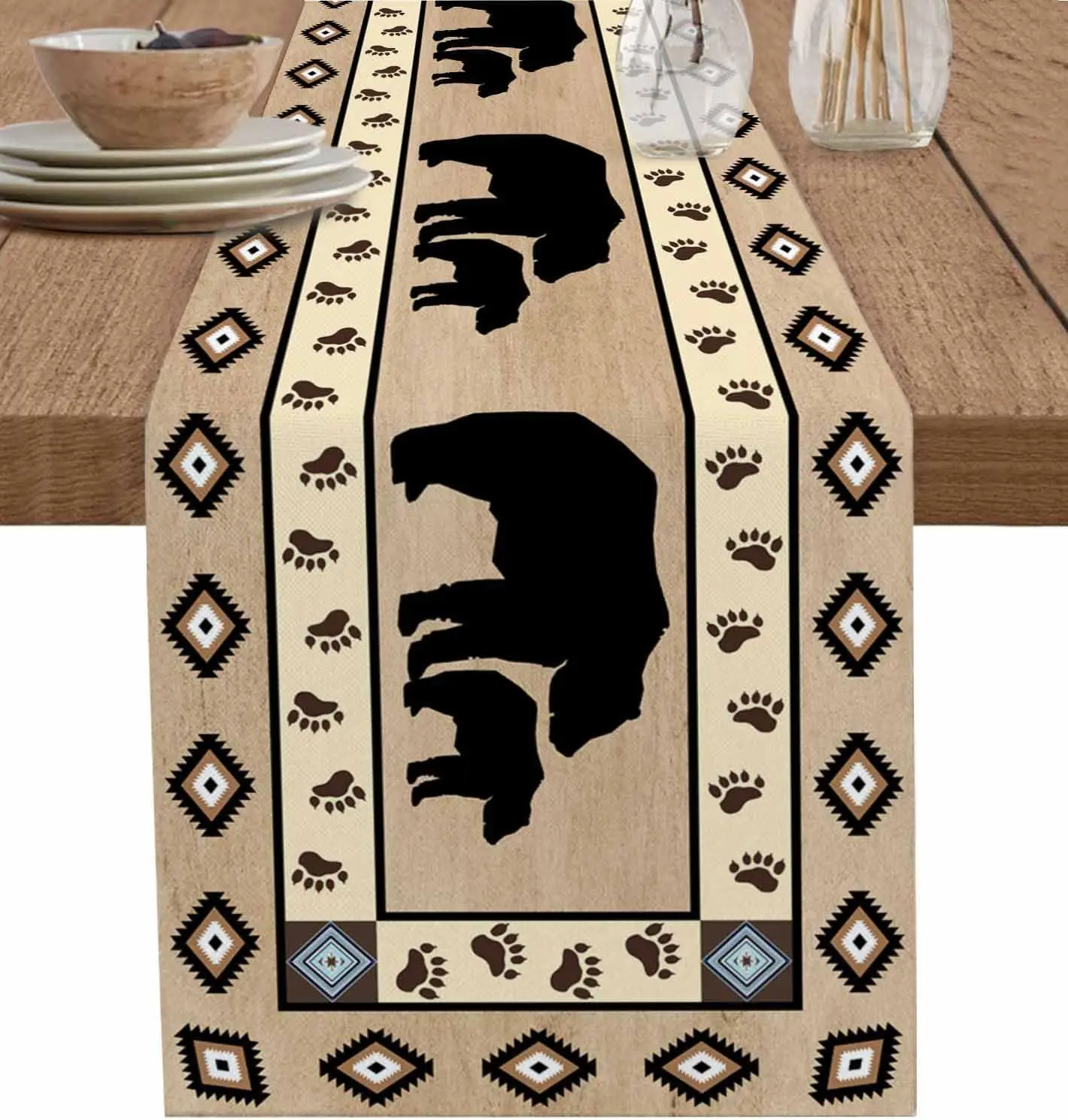 Boho niedźwiedź łapa lniany bieżnik na stół komoda szaliki południowy zachodni geometryczny kuchnia jadalnia dekoracje świąteczne