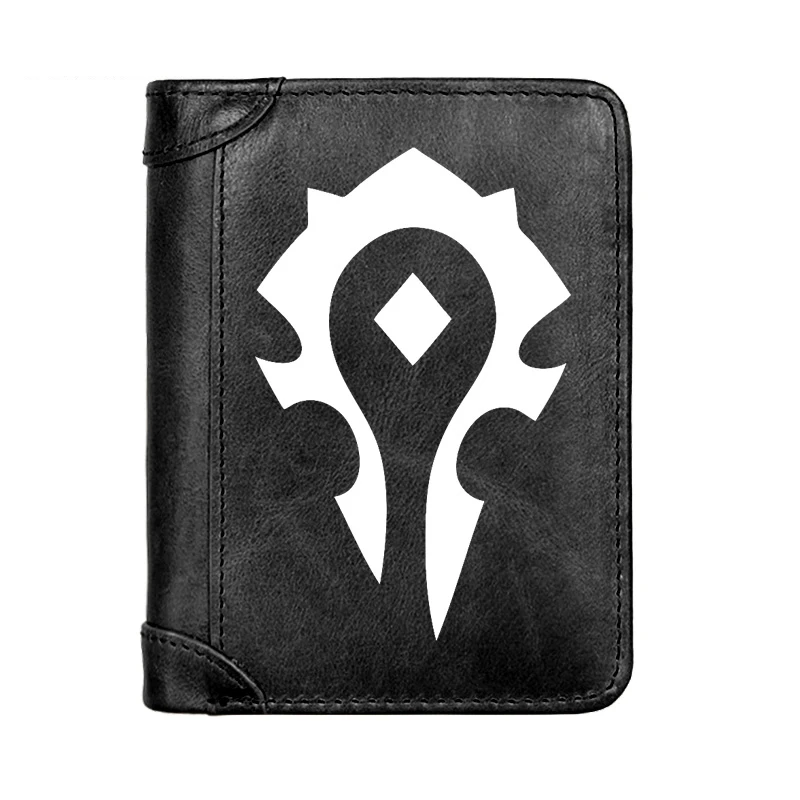 

Fashion WOW Symbol Cover Genuine Leather Men Wallet Fashion Pocket Slim Card Holder Male Short Coin Purses