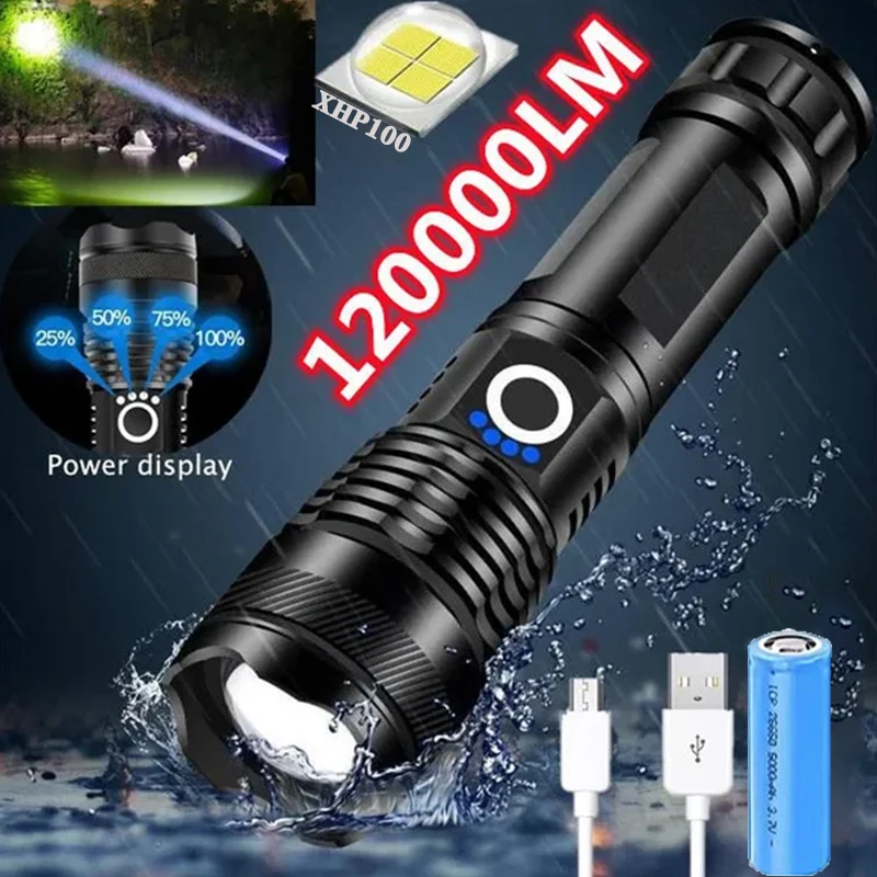 High Power XHP100 Led Flashlight Rechargeable 4 Core Torch Zoom Usb Hand Lantern For Camping, Outdoor & Emergency Use