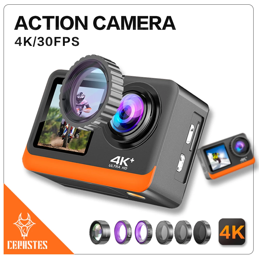CERASTES 4K 30FPS WiFi Anti-shake Action Camera Dual Screen 170° Wide Angle 30m Waterproof Sport Camera photographic cameras