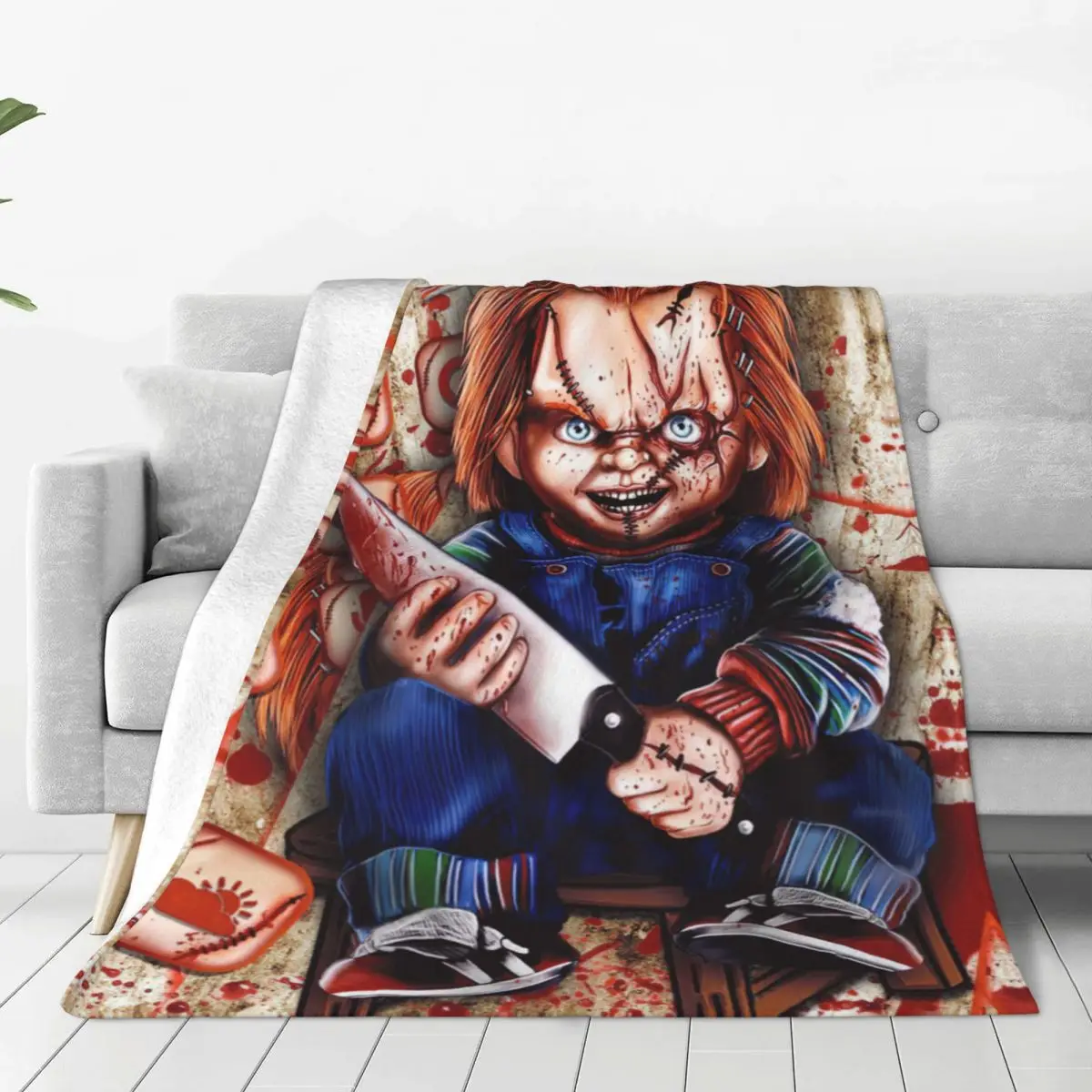 

Chucky Childs Play Coral Fleece Plush Throw Blanket Horror Movie Halloween Blanket for Bed Car Lightweight Thin Bedroom Quilt