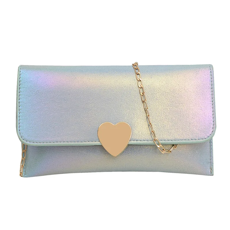 

New Hot Laser Envelope Bag Love Hasp Chain Versatile Girl's Crossbody Shoulder Bag Portable Women Handheld Bag Lady Evening Bags