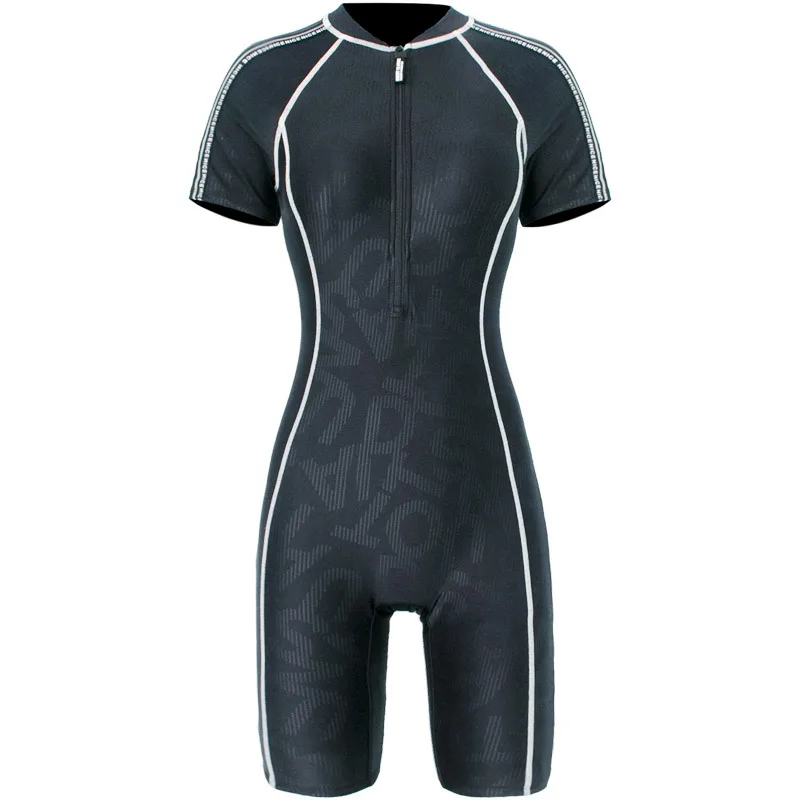 Waterproof Quick Dry Swimwear Professional Knee Length Swimsuit Women One Piece Sport Beach Bathing Suit Rashguard Surf With Pad