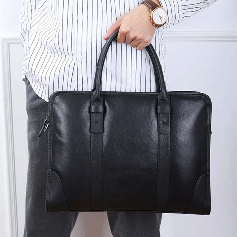 Business Genuine Leather Men Briefcase Large Capacity Handbag Male Messenger Bag Office Shoulder Bag Cowhide File Laptop Bag