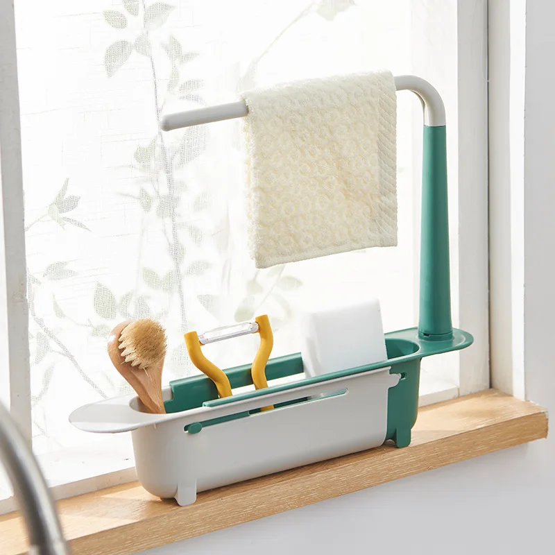 telescopic sink shelf kitchen sinks household washing tray soap sponge holder adjustable sink drain rack basket kitchen gadgets free global shipping