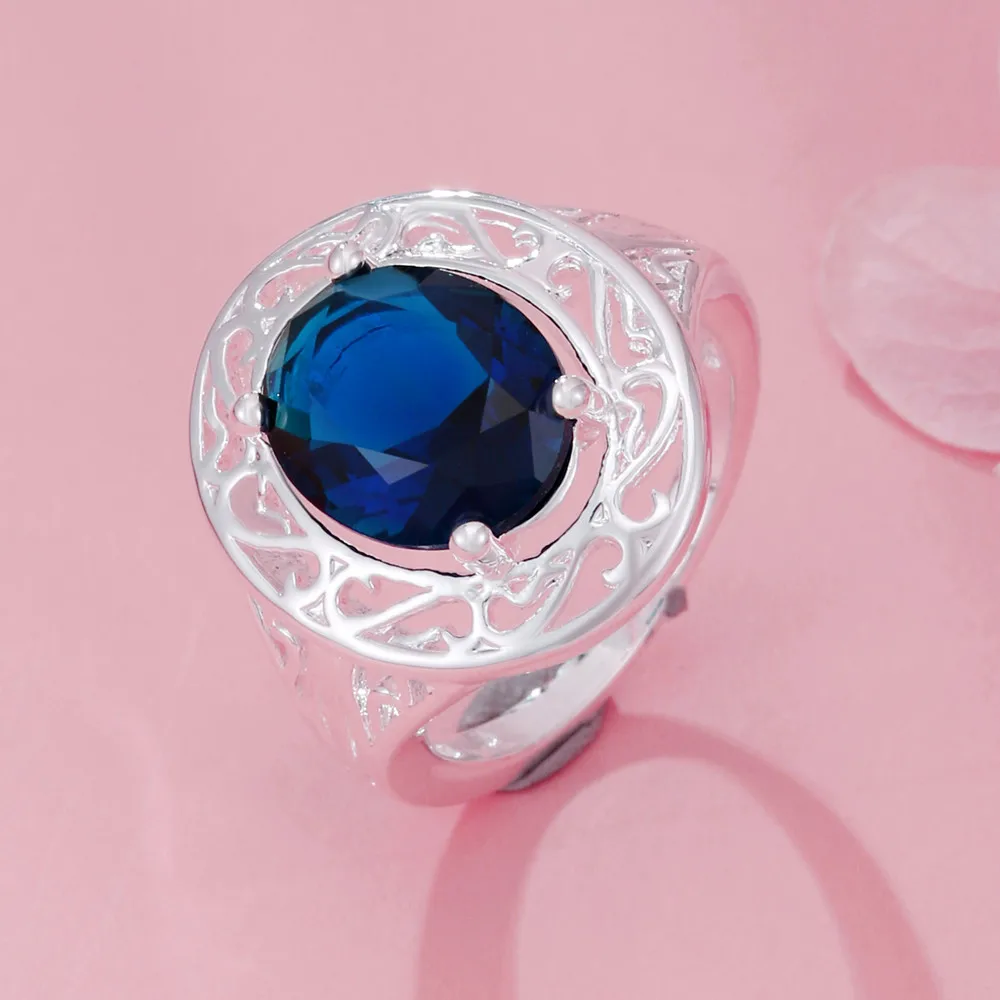 

Fine 925 Stamp Silver Blue Crystal Oval rings For Women luxury fashion designer party wedding Jewelry Christmas gifts
