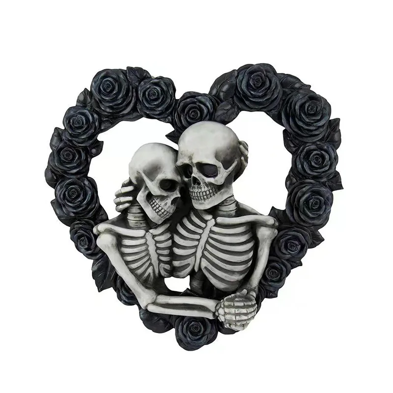 

Halloween Pendant Skeleton Lover Embracing Garland Gothic Couple Skull Black Rose Wreath Door Creativity Hanging Home Decor