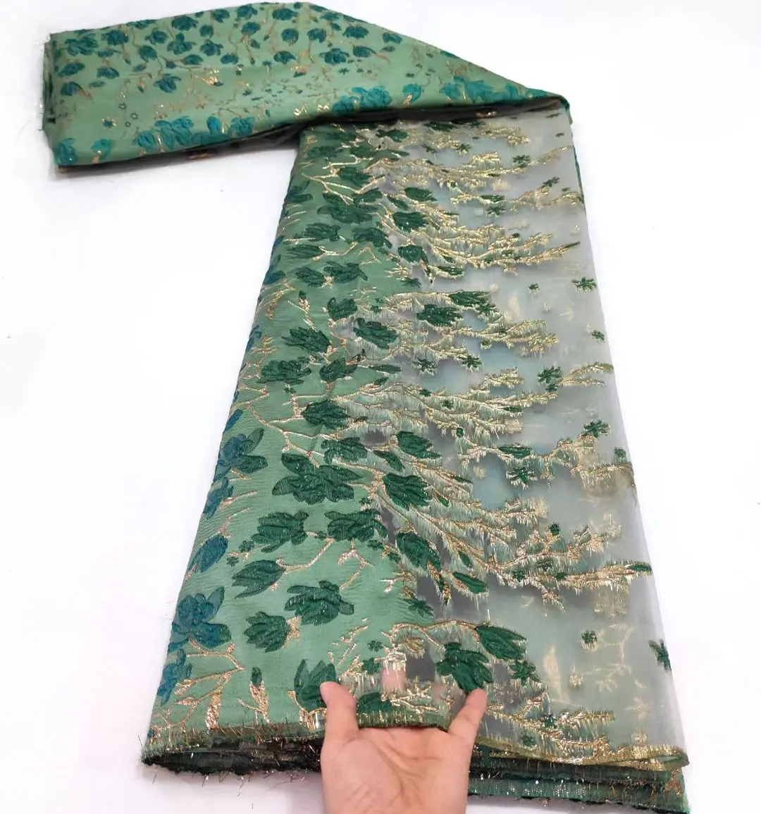 Новейшая жаккардовая кружевная ткань с золотой парчой французская 2022
