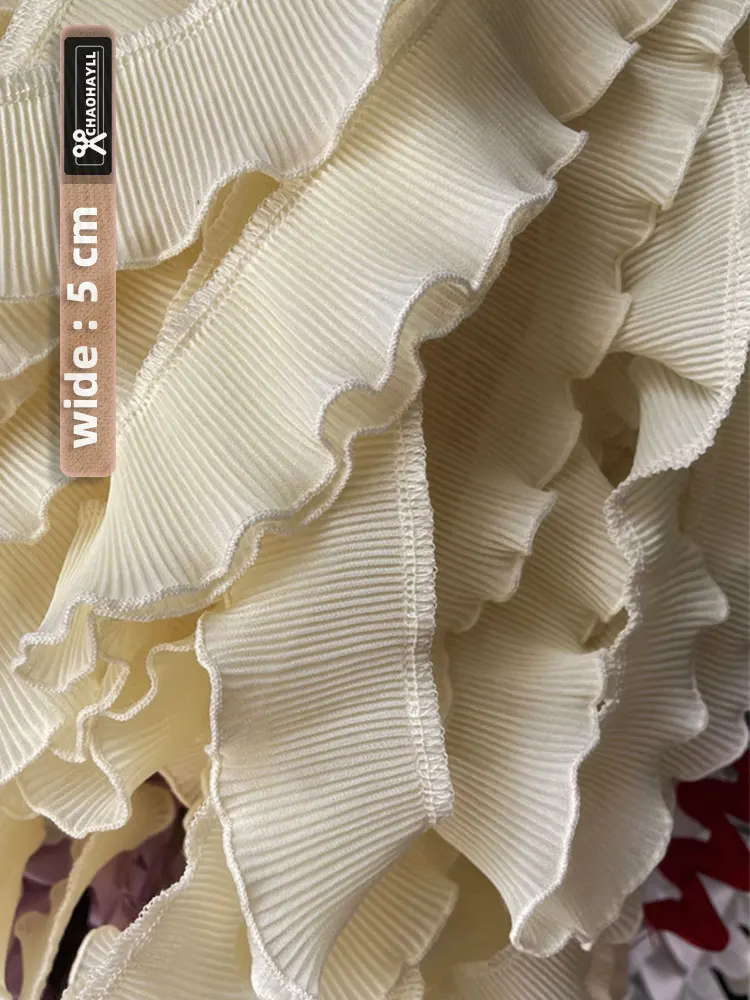 

5CM Off White Chiffon Pleated Lace Fabric for Fringed Trimmings Frill Cuffs Party Wedding Evening Dress Sewing Supplies Nigeria