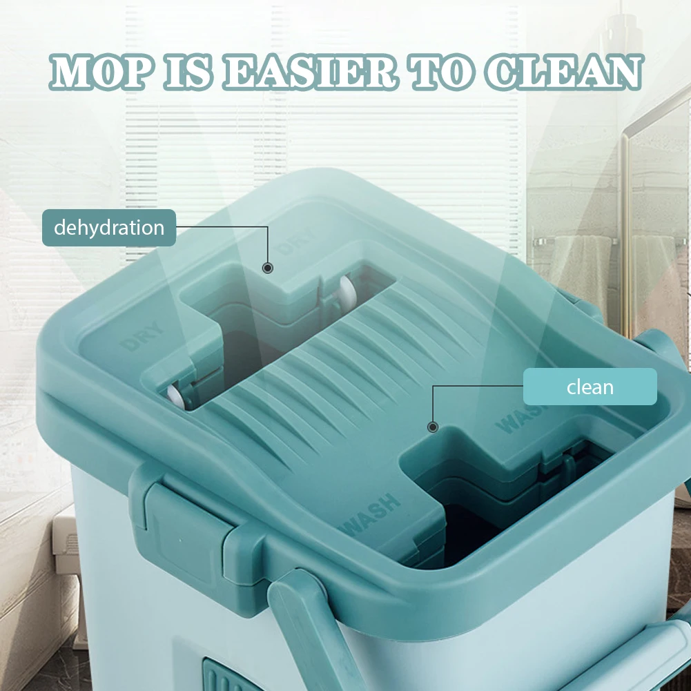 Система швабры с ведром для мытья пола 2 в 1 сухой уборки плоскими волокнистыми