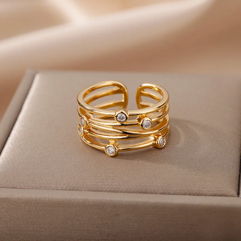 

Zircon Multilayer Wrap Line Rings For Women Stainless Steel Adjustable Wide Ring Bohomian Finger Rings Jewelry Wedding Gift