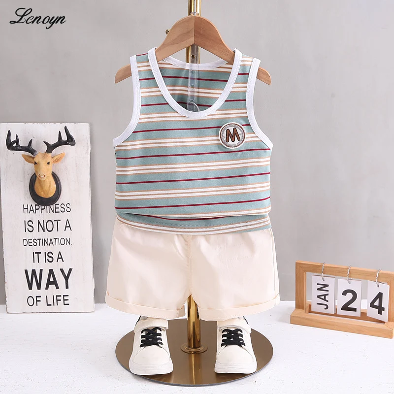

Lenoyn Children's Tank Top Set Pure Cotton Summer New Girls' Shorts Clothes Sets Baby Boys' Sleeveless Children's Clothing Set