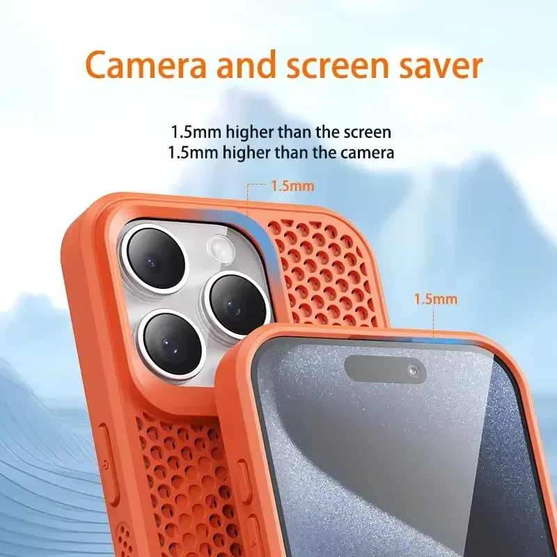 Фото Охлаждающий чехол с отводом тепла для Magsafe для iPhone 18 17 16 14 15 13 12 11 Pro Max, сетчатый, дышащий, матовый, жесткий чехол. №3