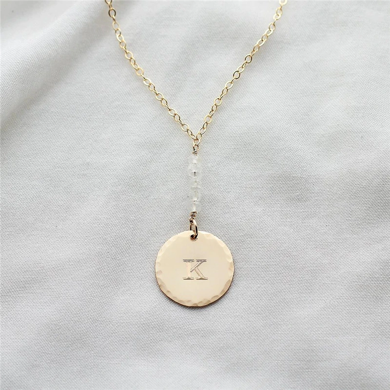 

Moonstone Necklace Custom Illustrations Coins Jewelry 14K Gold Filled Letter Choker Pendants Collier Kolye Jewelry Name Necklace