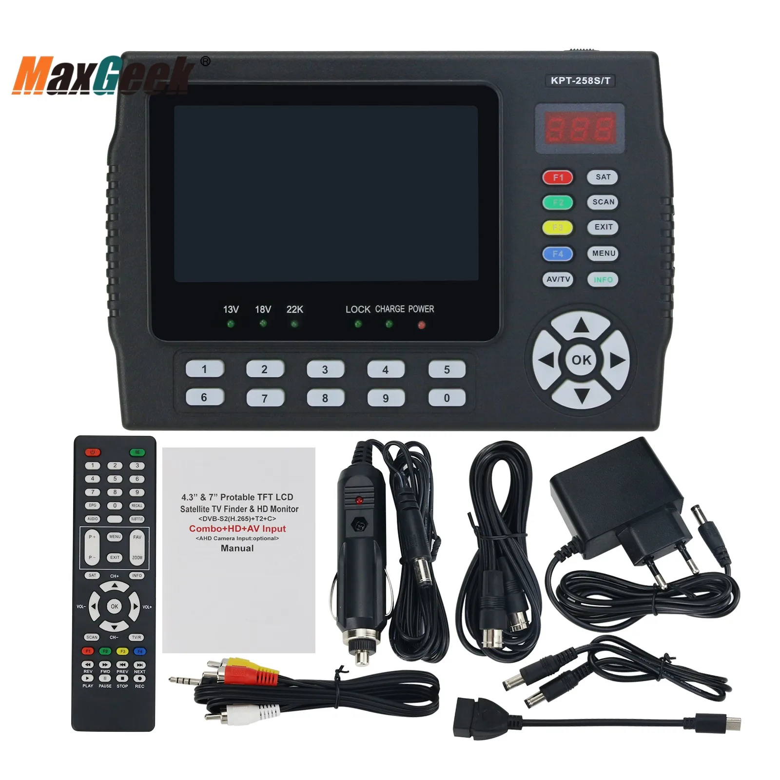Цифровой спутниковый измеритель Maxgeek KPT-258S/T и HD-монитор с 4 3 &quotIPS (S2 + T2 C Combo HD AV) -