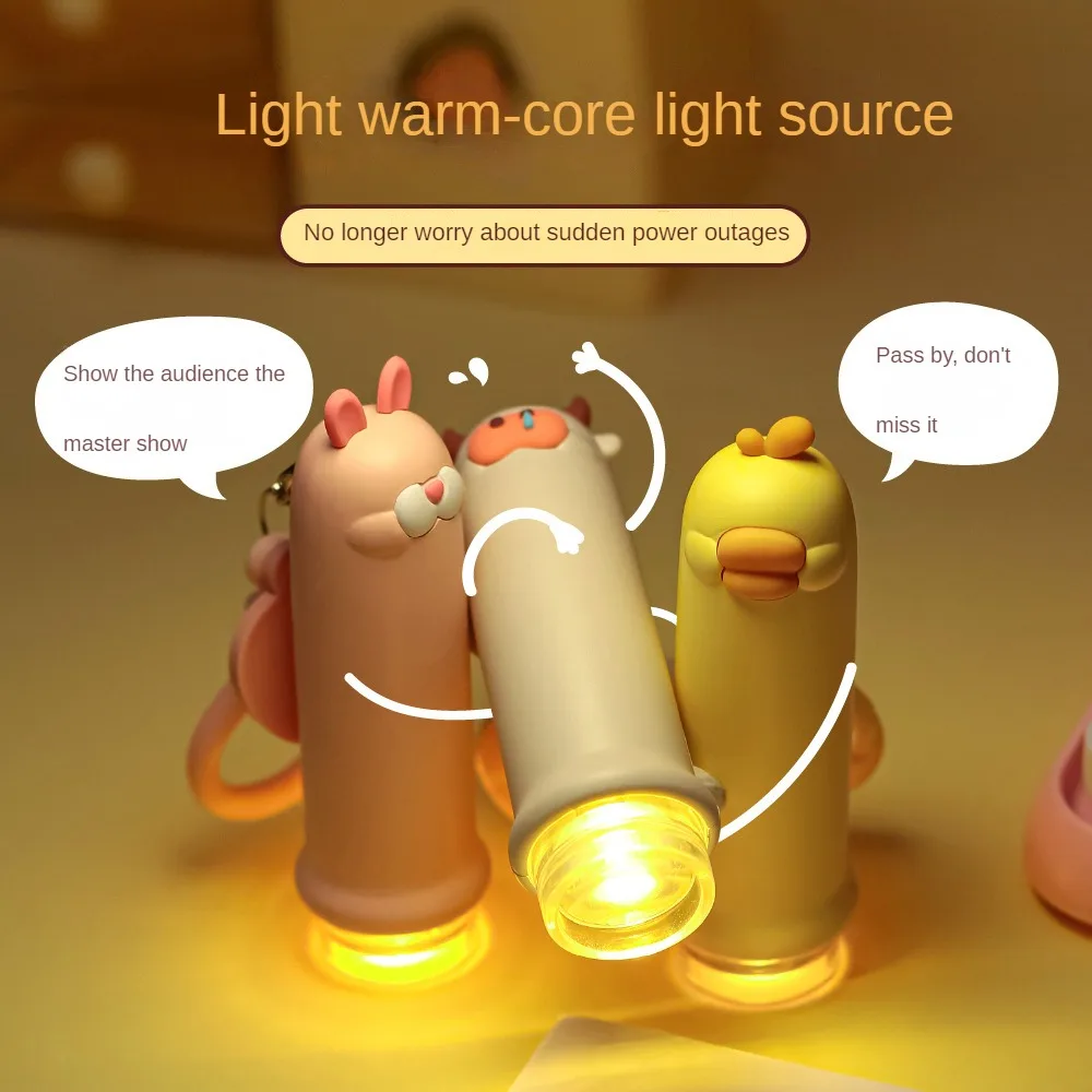 

Mini Keychain Flashlight Compact Chick Rabbit LED Flashlights Bag Size Battery-operated High Brightness Cartoon Shape Torches
