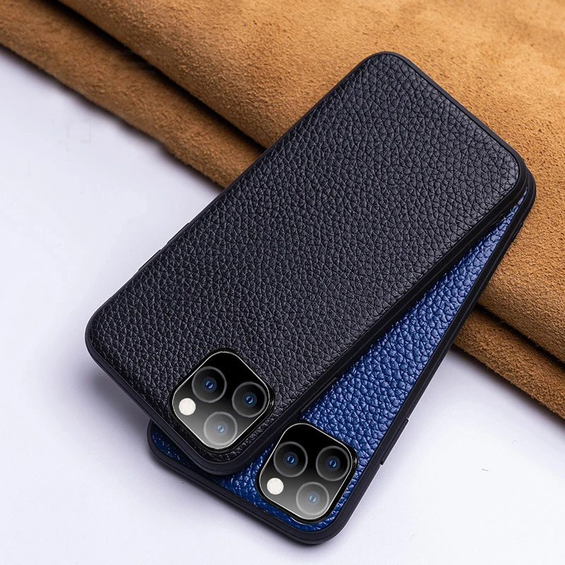 

Business Genuine Leather Case For iPhone 11 12 13 Mini Pro Max X XR XS Max 6 7 8 Plus SE Cowhide Lychee Pattern Phone Back Cover