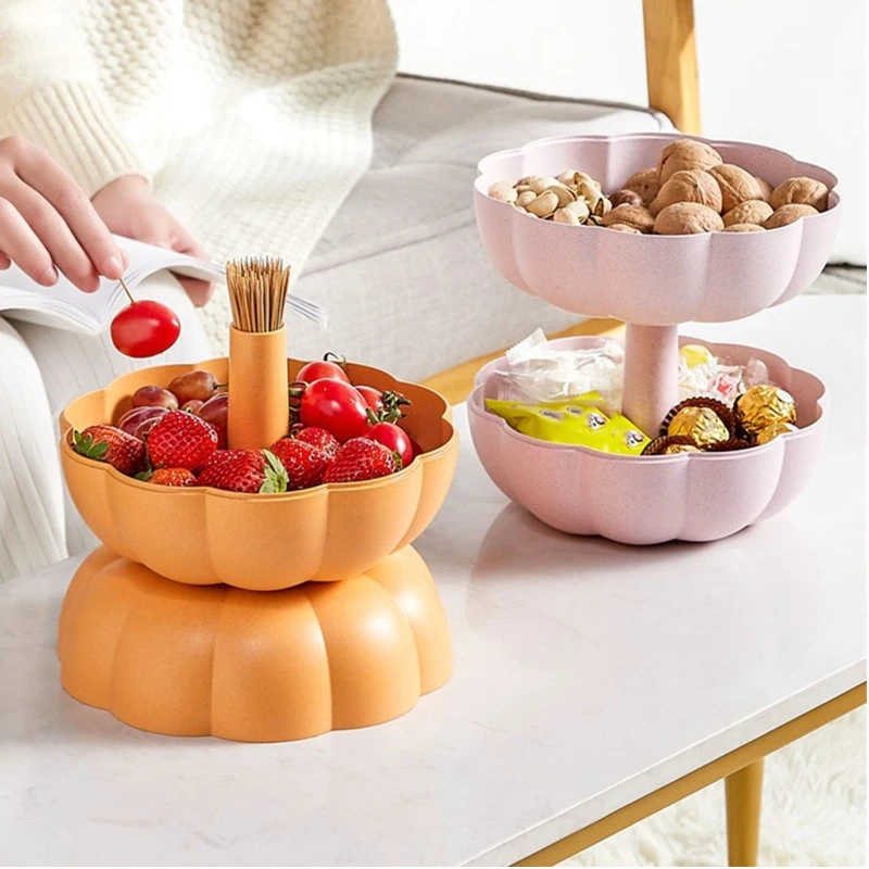 

Pumpkin Shaped Fruit Plate with Lid Removable Snack Organizer Serving Tray for Home Living Room Coffee Table Melon Seeds