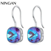 ningan fashion fluorescent glass stud earrings 925 sterling silver engagement female drop earrings fashion gift