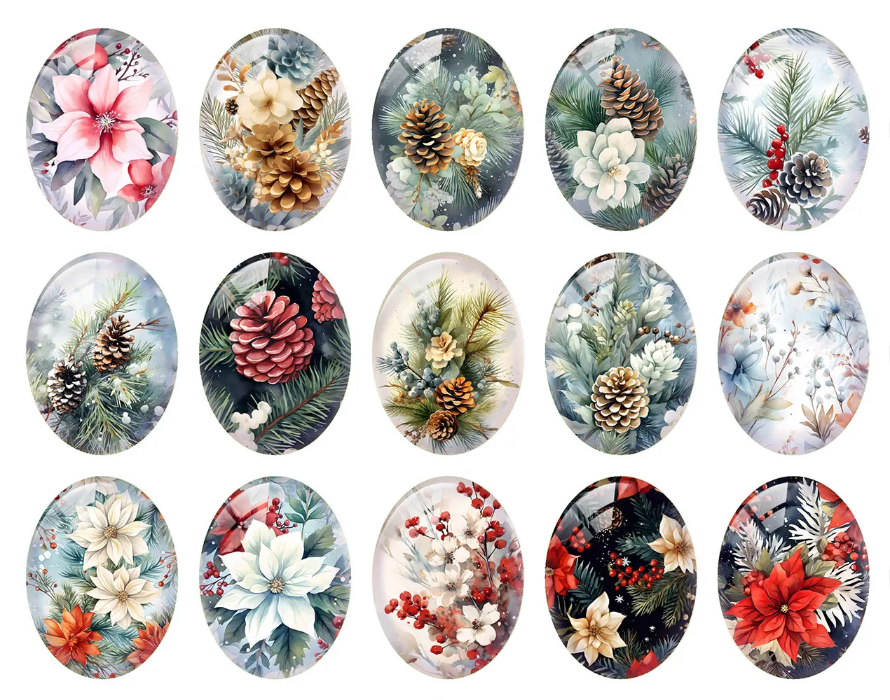 10 шт./партия Рождественский зимний цветок овальный фото стекло кабошон с плоской