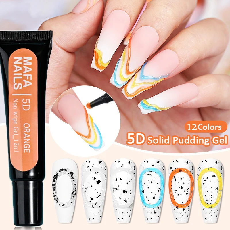 

10g Tube 5D Pudding Gel Korean-Style 5D Solid Gel Emboss Nail Design Macaron Translucent Paint Liner Gel 12 Colors Painting Gel