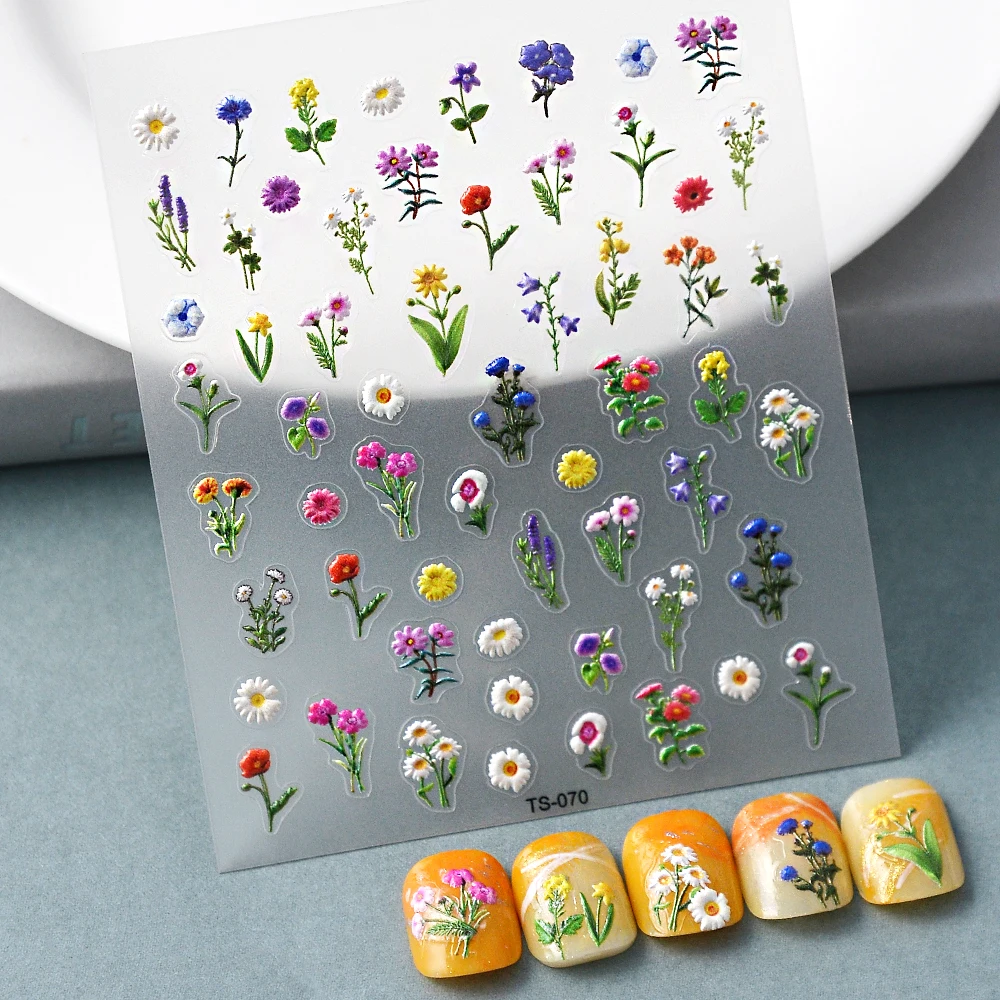

Wildflowers 5D Nail Stickers Embossed Nails Decals Self Adhesive Sliders For Women Decoration TS-070
