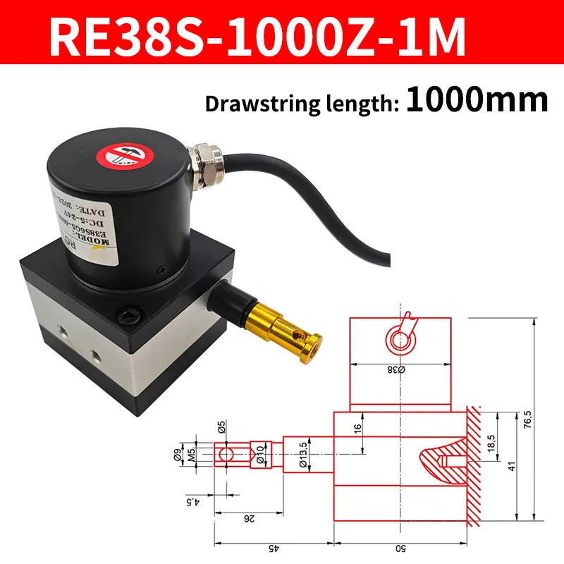 

E38S Энкодер тягового троса 600/1000PPR 5-24 В Длина линии 500-2000 мм Выход NPN Веревочный энкодер
