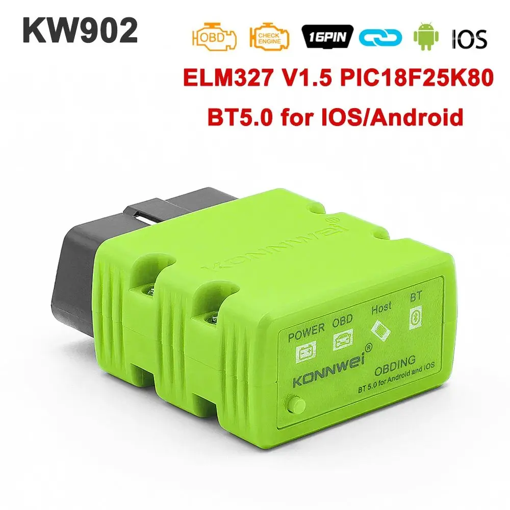 

KONNWEI ELM327 V1.5 Автоматический сканер Bluetooth 5.0 KW902 OBD2 Автомобильный диагностический инструмент ELM 327 V 1 5 OBD 2-кодовый считыватель для Android iOS